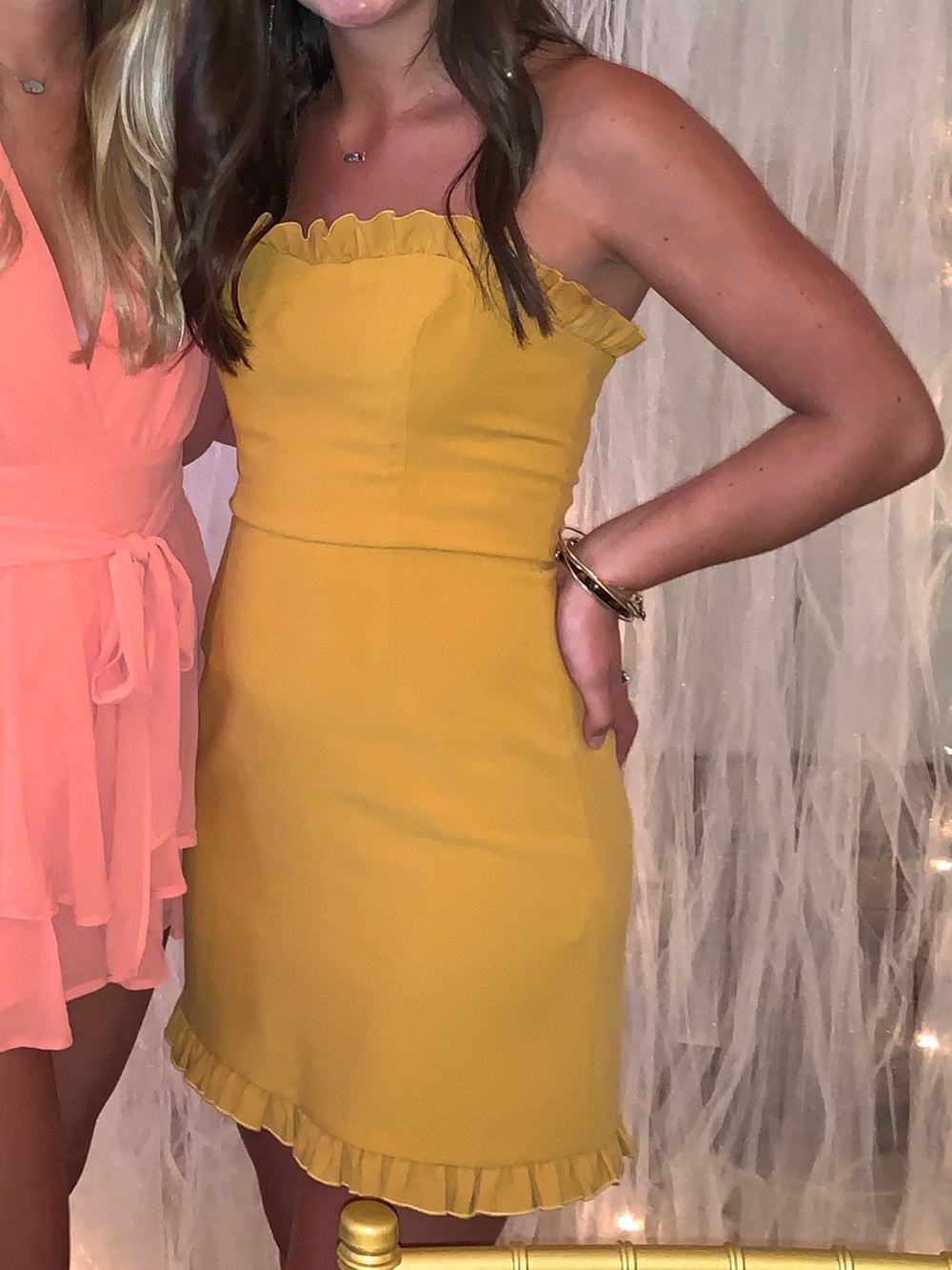 French Connection Yellow Strapless Ruffle Dress